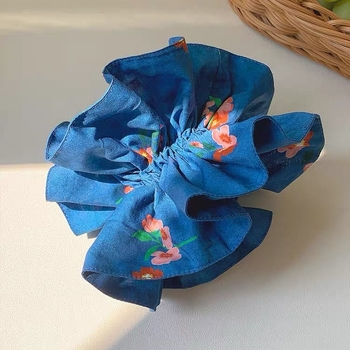 Elastic de păr cu model floral, material textil, lansare primăvara 2025, stil pastoral, proaspăt și dulce