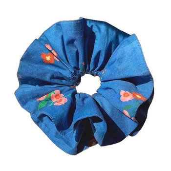 Elastic de păr cu model floral, material textil, lansare primăvara 2025, stil pastoral, proaspăt și dulce