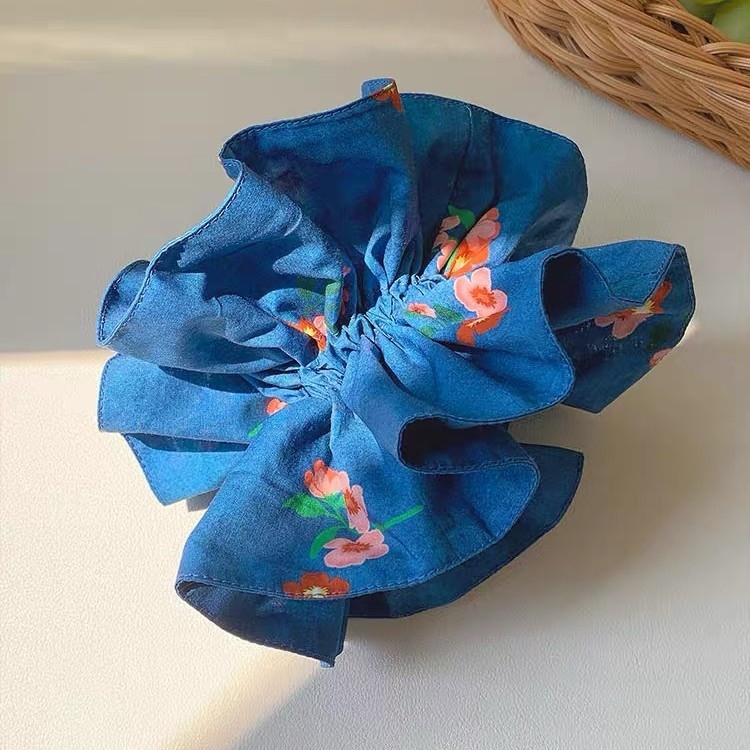 Elastic de păr cu model floral, material textil, lansare primăvara 2025, stil pastoral, proaspăt și dulce