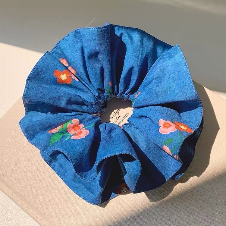 Elastic de păr cu model floral, material textil, lansare primăvara 2025, stil pastoral, proaspăt și dulce