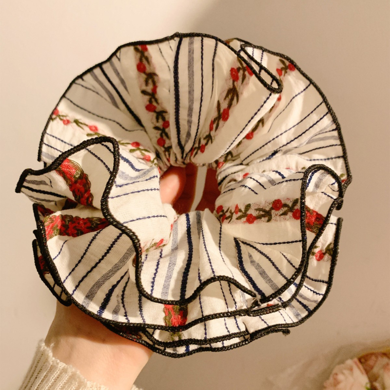 Hajgumi hímzett virágos csíkokkal, kézzel készített textilből, koreai stílus, magas rugalmasság