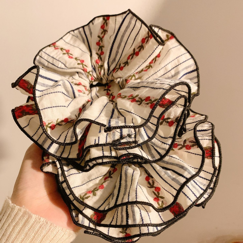 Hajgumi hímzett virágos csíkokkal, kézzel készített textilből, koreai stílus, magas rugalmasság