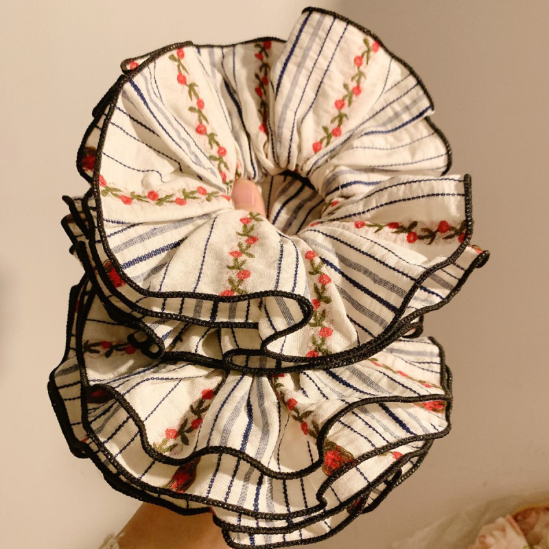 Hajgumi hímzett virágos csíkokkal, kézzel készített textilből, koreai stílus, magas rugalmasság