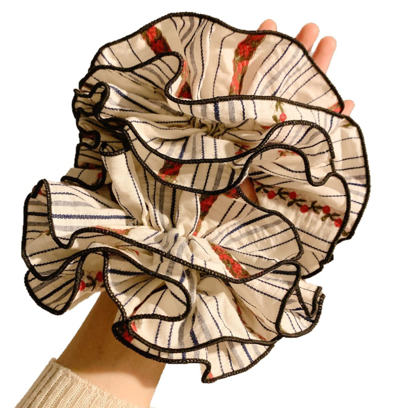 Hajgumi hímzett virágos csíkokkal, kézzel készített textilből, koreai stílus, magas rugalmasság