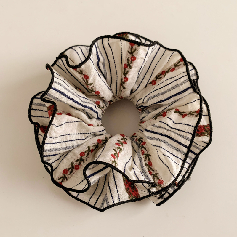 Hajgumi hímzett virágos csíkokkal, kézzel készített textilből, koreai stílus, magas rugalmasság