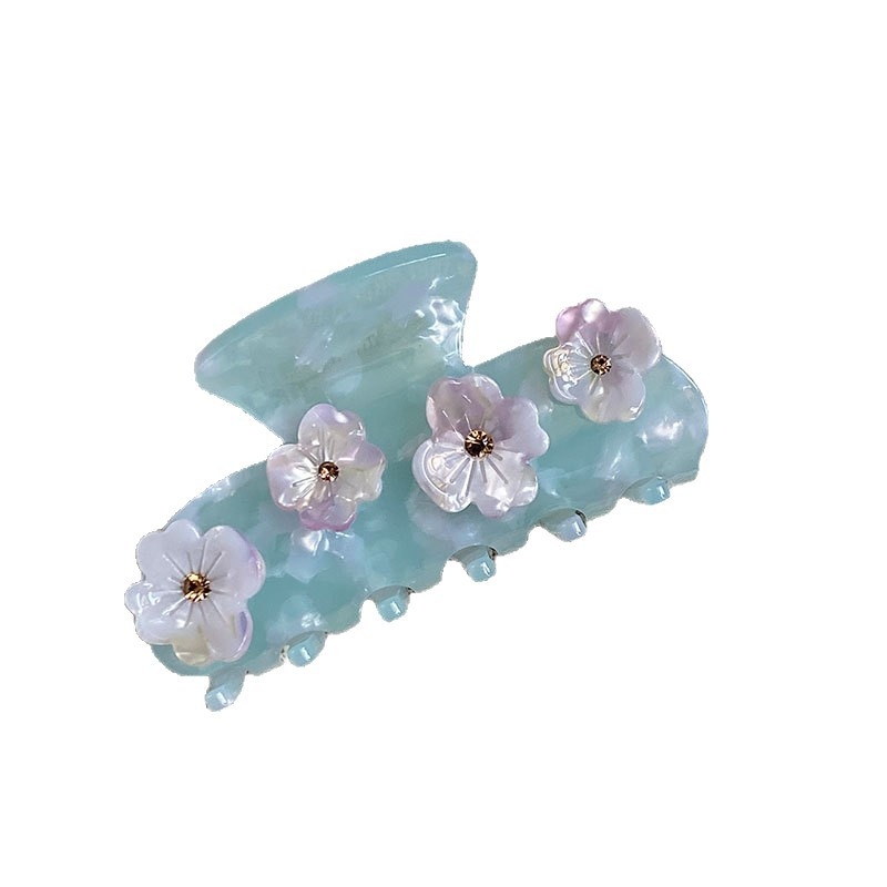 Shark típusú hajcsat virággal — kézzel készített, gripper típusú, beépítés nélkül, koreai stílus