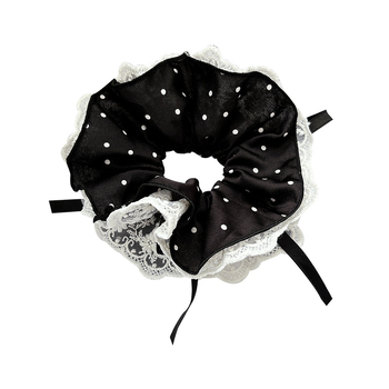 Koreai stílusú hajgumi pöttyös hálós anyagból, virágdíszítéssel kontyhoz vagy copfoshoz, kézzel készített, magas rugalmasságú, friss és édes stílus