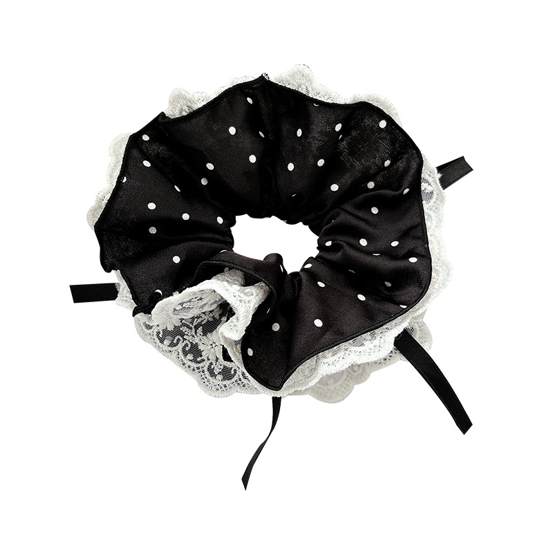 Koreai stílusú hajgumi pöttyös hálós anyagból, virágdíszítéssel kontyhoz vagy copfoshoz, kézzel készített, magas rugalmasságú, friss és édes stílus