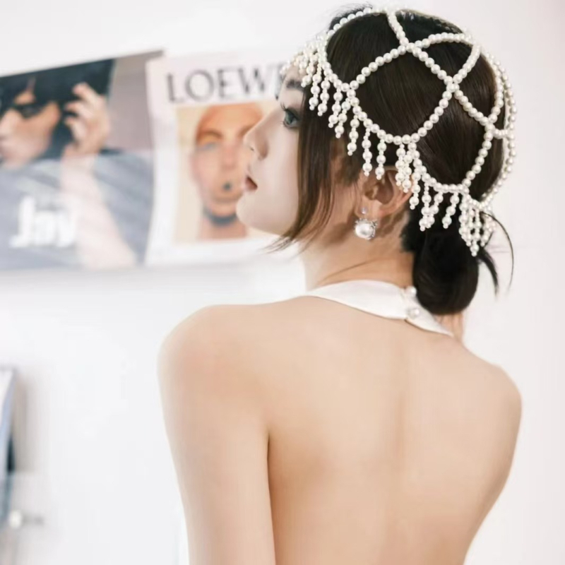 Xih sapka lánc kézzel kötött, imitációs gyöngyökkel, egzotikus stílus