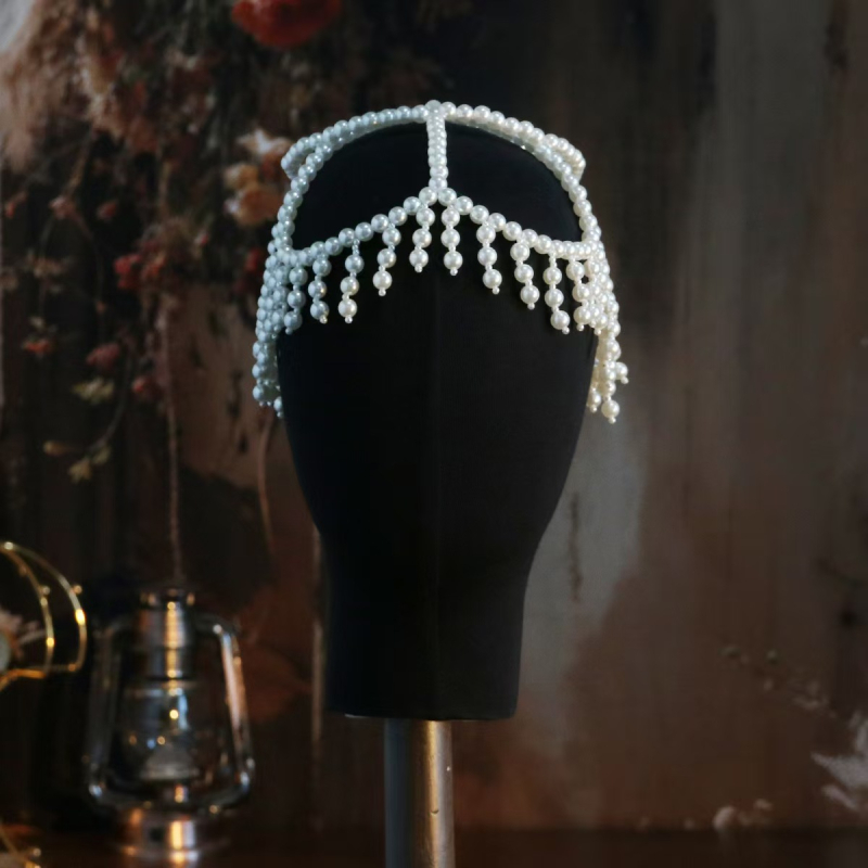 Xih sapka lánc kézzel kötött, imitációs gyöngyökkel, egzotikus stílus