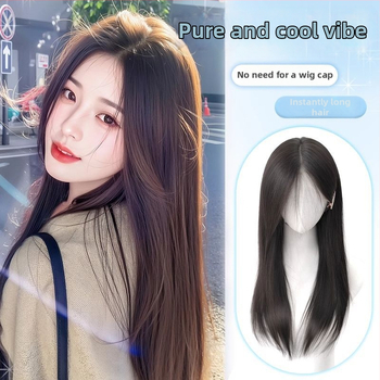 Haj topperek középre elválasztott, hosszú egyenes hajjal, magas koronával, élethű megjelenés, kézzel szőtt, fehérje selyem anyagból, nem festhető vagy dauerolható