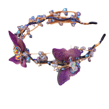 Mrežasta tiara za kosu s kristalima i motivom leptira, ručno izrađeni dodatak za žene, model FD1651, materijal plast/smola, mogućnost prilagođavanja, neovisno pakiranje, privatna marka dostupna