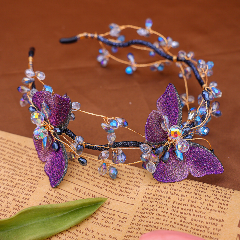 Mrežasta tiara za kosu s kristalima i motivom leptira, ručno izrađeni dodatak za žene, model FD1651, materijal plast/smola, mogućnost prilagođavanja, neovisno pakiranje, privatna marka dostupna