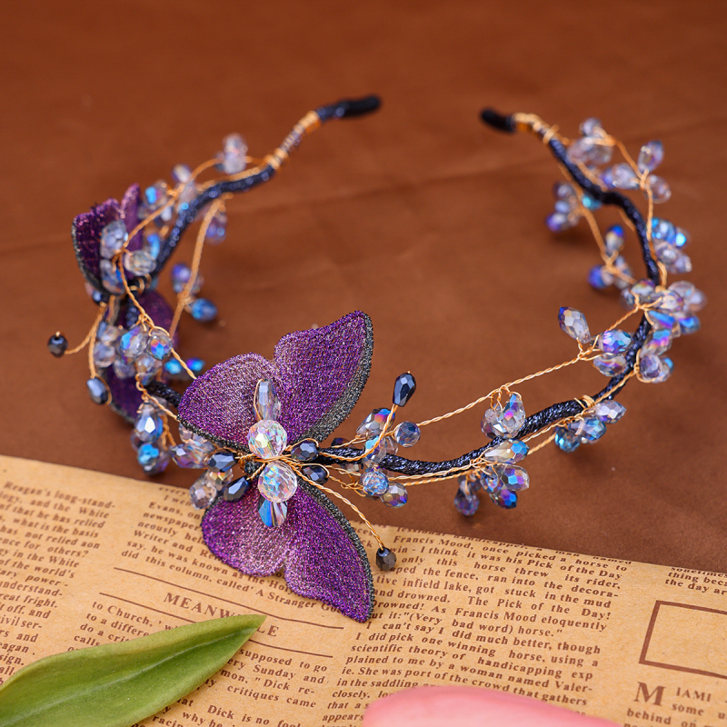 Mrežasta tiara za kosu s kristalima i motivom leptira, ručno izrađeni dodatak za žene, model FD1651, materijal plast/smola, mogućnost prilagođavanja, neovisno pakiranje, privatna marka dostupna