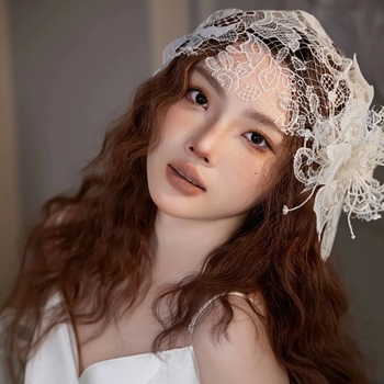 Esküvői csipkés gézkalap virágos fátyollal — Kézzel készített, retro stílus, LL-976, külön csomagolás