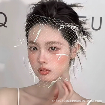 Menyasszonyi fejfedő hálós fátyollal és francia masnival, kézzel készített, esküvői kiegészítő, testreszabható, őszi 2025