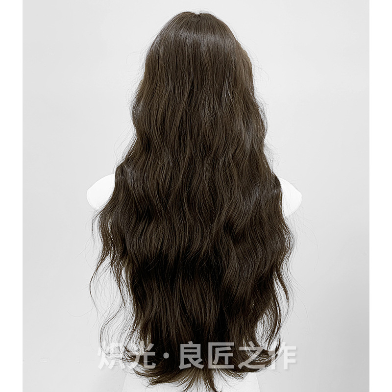 Hosszú göndör paróka természetes stílussal, modell G12, anyag: hőálló szálak, egyenes frufru