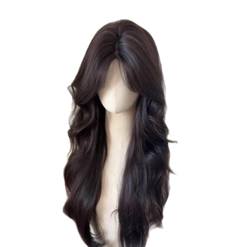 paruka háló nélküli kialakítással, hosszú göndör haj, középső part, hőálló szálak, természetes megjelenés