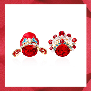 Pár-stílusú retro kínai broska Pekingi Opera arcképe és selyemsál csat - ötvözet, elektroplakálás, dekoráció