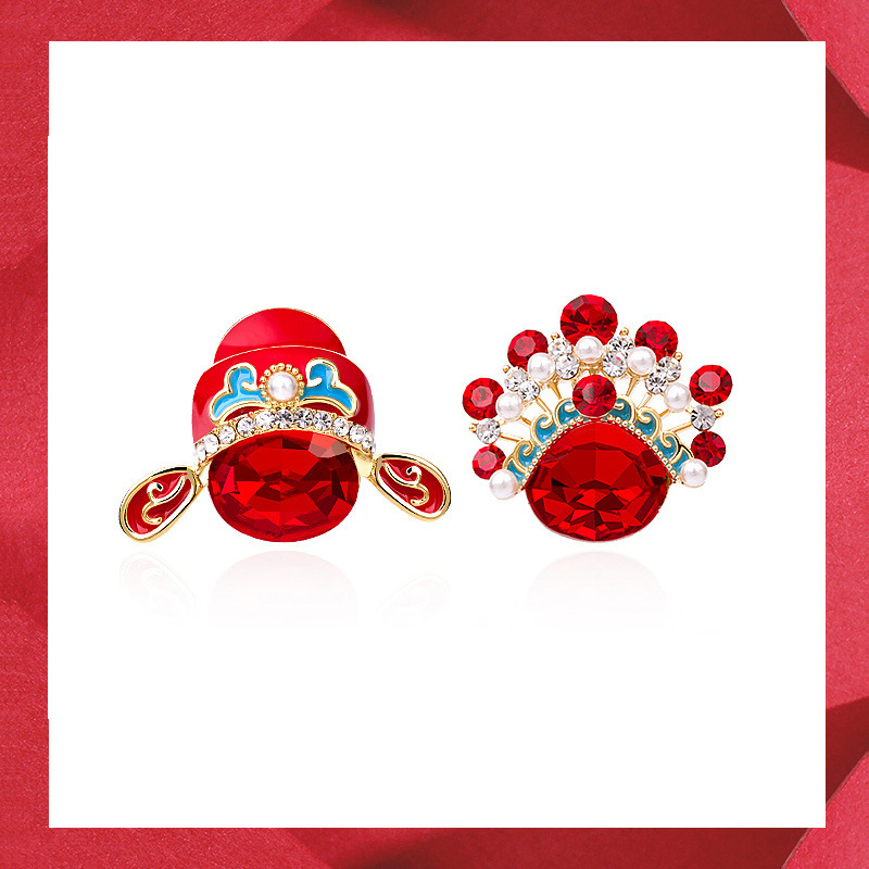 Pár-stílusú retro kínai broska Pekingi Opera arcképe és selyemsál csat - ötvözet, elektroplakálás, dekoráció