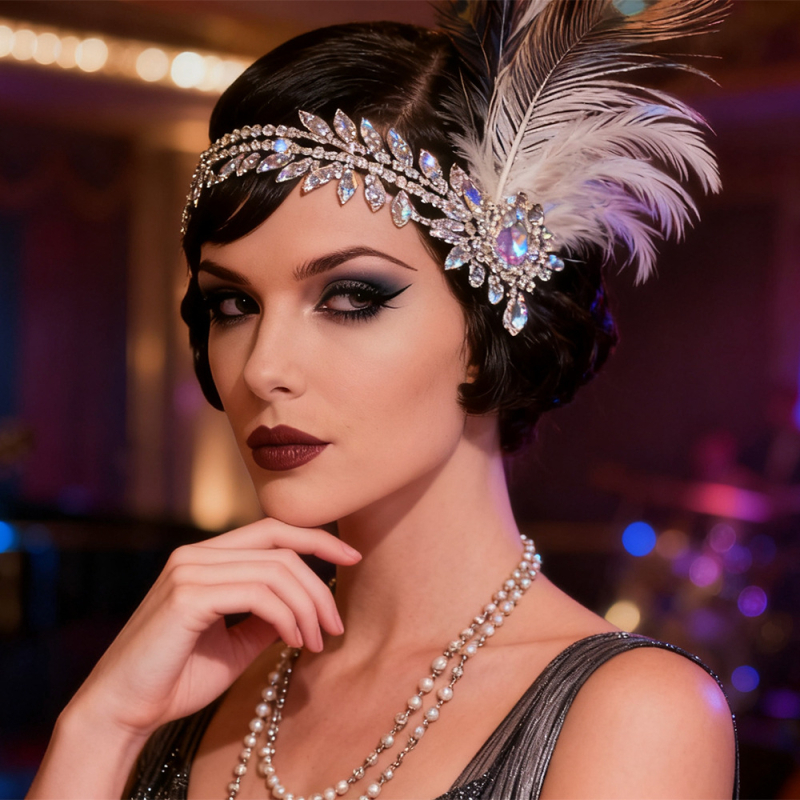 Tollas hajlánc rhinestone-kiegészítő, Gatsby-stílusú vintage (Anyag: Rhinestone; Stílus: Vintage; Feldolgozás: Elektroplating; Csomagolás: Egyedi csomagolás; Kiadás: 2025 ősz)