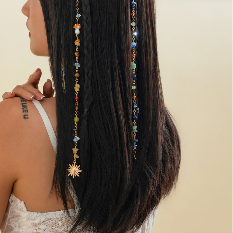 Fésűs hajákszer füzérrel – Türkiz, Kristály, Akril gyöngyök, Agat, Ötvözet (Anyagok: Türkiz, Kristály, Akril gyöngyök, Agat, Ötvözet; Stílus: Nők, Divat; Oldalsó csipesz)