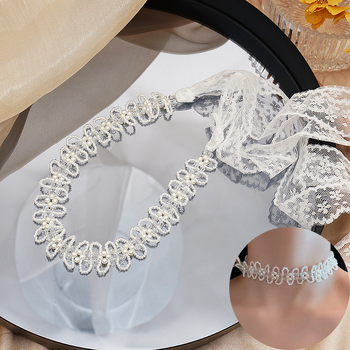 Koreai stílusú kristályos hajpánt, csipkés masnival