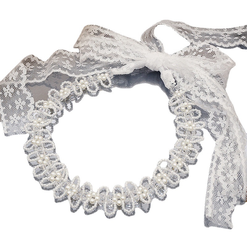 Koreai stílusú kristályos hajpánt, csipkés masnival