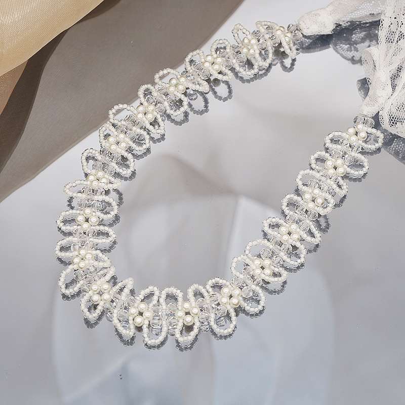 Koreai stílusú kristályos hajpánt, csipkés masnival