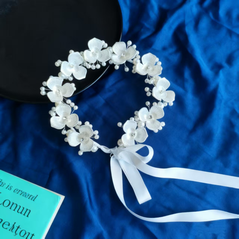 Koreai stílusú ötvözet virágos hajdísz, kockás mintával, esküvői kiegészítő