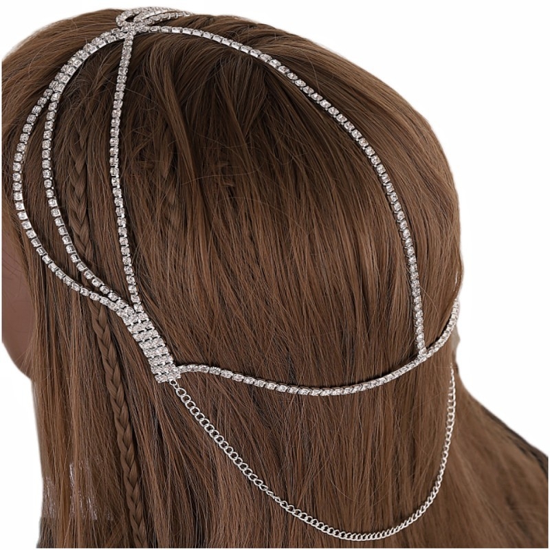 Čelenka od zlitine s kristalima, višeslojna čelna lančeta s resicama, ženski etnički stil, Cen Fan Accessories, mogućnost prilagodbe
