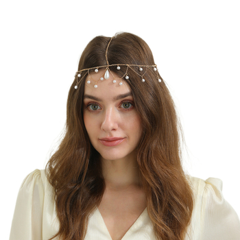 Perlová čelenka s kapkovitou perlou, bohémsky štýl, ručne pletená