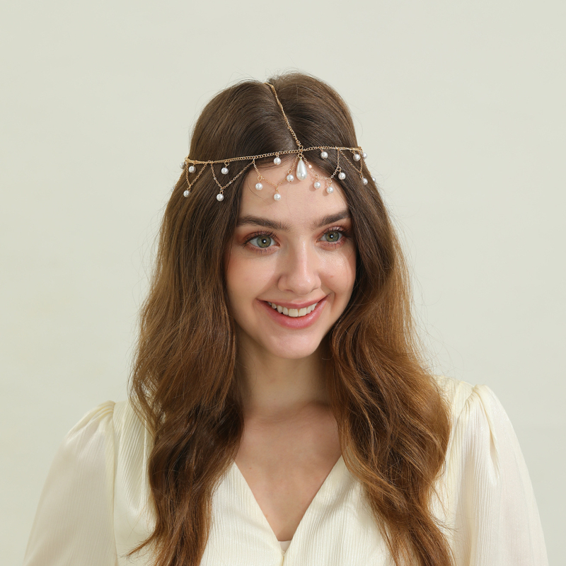 Perlová čelenka s kapkovitou perlou, bohémsky štýl, ručne pletená