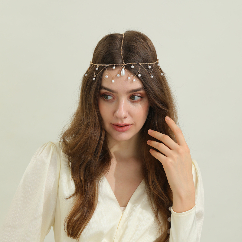 Perlová čelenka s kapkovitou perlou, bohémsky štýl, ručne pletená