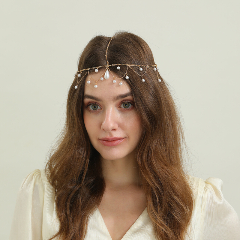 Perlová čelenka s kapkovitou perlou, bohémsky štýl, ručne pletená
