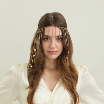 Bandă pentru păr din aliaj, stil etnic, cu ciucuri și paiete, lanț geometric pentru păr, placare electrochimică, ambalare individuală, vara 2025