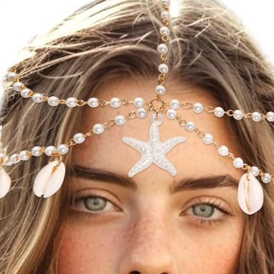 Kovový hlavový reťaz s hviezdicovými korálkami – bohémsky štýl, jednoduchý dizajn; samostatne balené; leto 2025