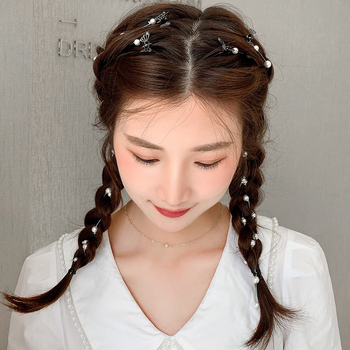 Метален клип за коса с перлена верига и пеперуда, ръчна изработка, дамски аксесоар за глава