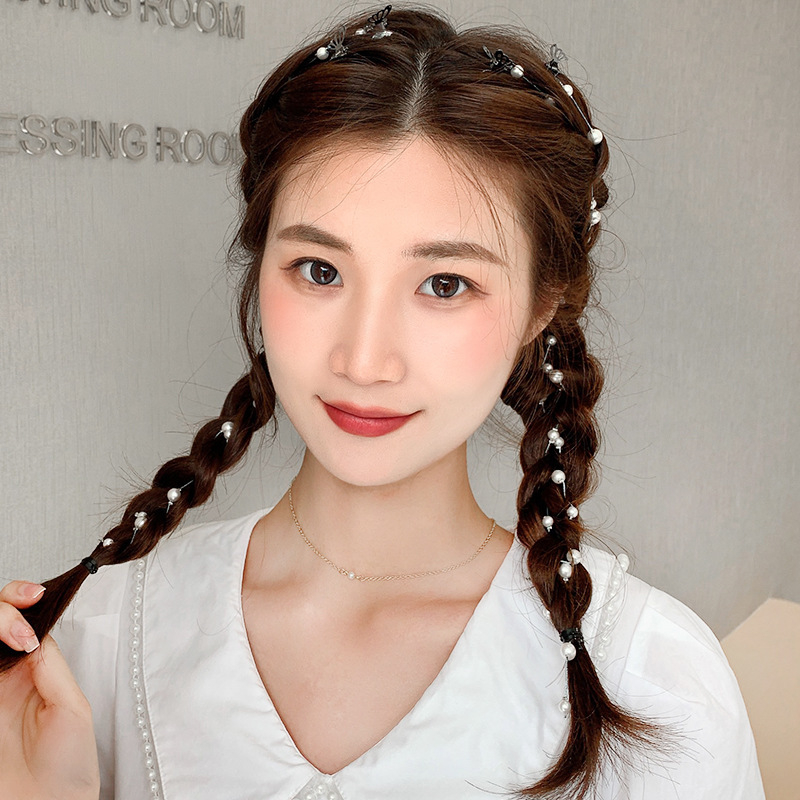 Метален клип за коса с перлена верига и пеперуда, ръчна изработка, дамски аксесоар за глава