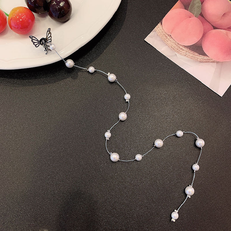 Метален клип за коса с перлена верига и пеперуда, ръчна изработка, дамски аксесоар за глава