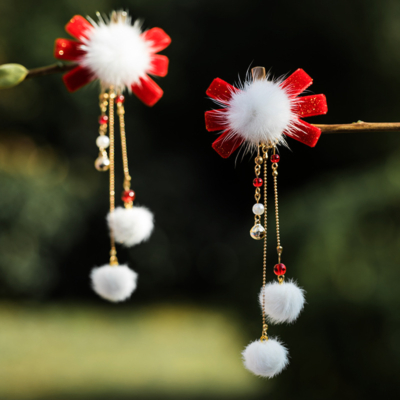 Clamă pentru păr Hanfu pentru copii, pluș, lucrată manual, clips lateral, stil antic