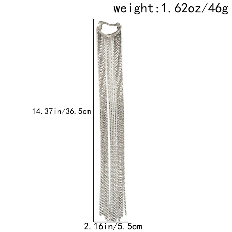 PU anyagú hajcsat bojtokkal és hosszú lánccal, kristályos kövek, elektrolitikus bevonattal, egyedi csomagolás