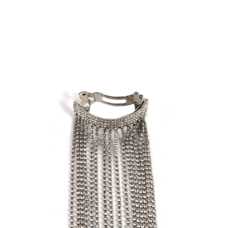 PU anyagú hajcsat bojtokkal és hosszú lánccal, kristályos kövek, elektrolitikus bevonattal, egyedi csomagolás