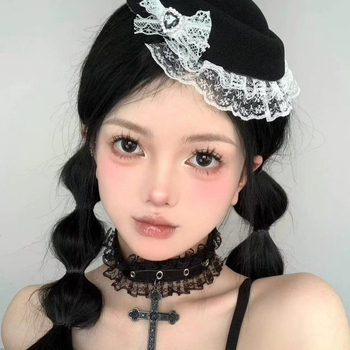 Lolita stílusú fejfedő csipkés masnival, olajcseppes felület, beépítés nélküli hajtű, nőknek, 2025 ősz