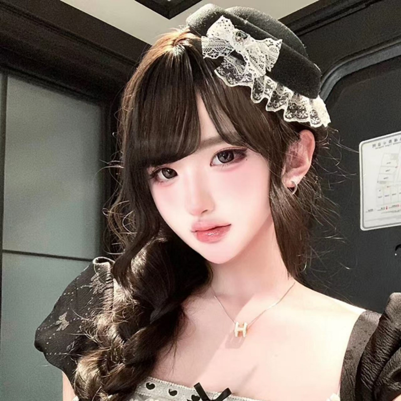 Lolita stílusú fejfedő csipkés masnival, olajcseppes felület, beépítés nélküli hajtű, nőknek, 2025 ősz