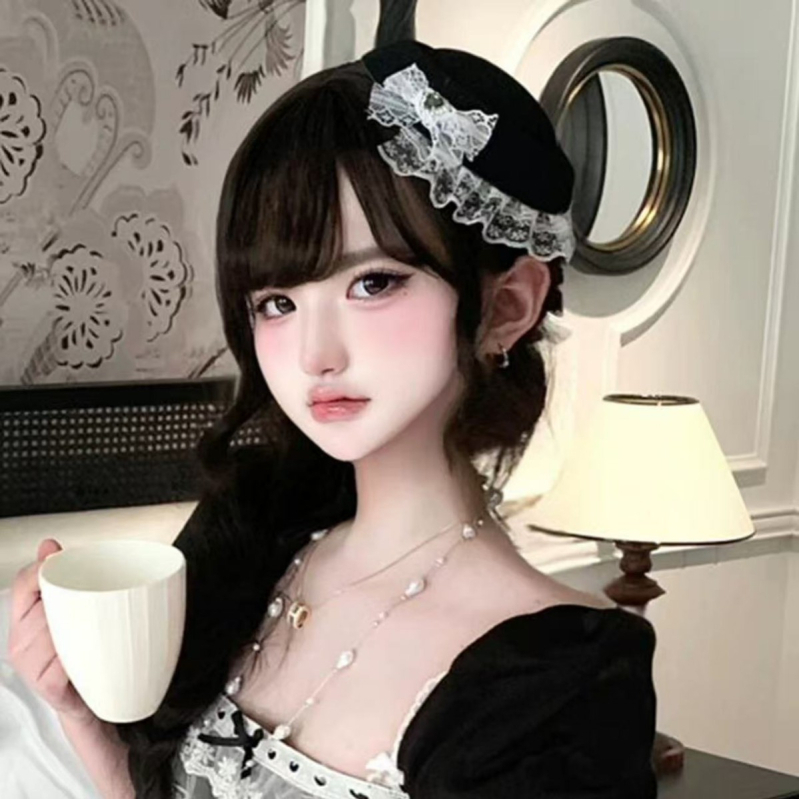 Lolita stílusú fejfedő csipkés masnival, olajcseppes felület, beépítés nélküli hajtű, nőknek, 2025 ősz