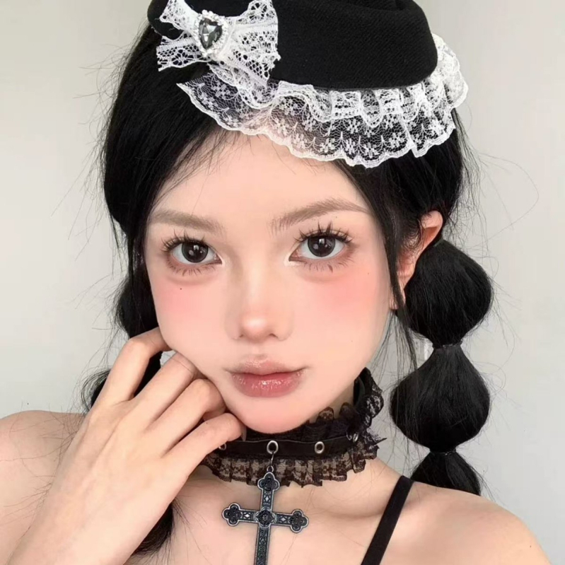 Lolita stílusú fejfedő csipkés masnival, olajcseppes felület, beépítés nélküli hajtű, nőknek, 2025 ősz