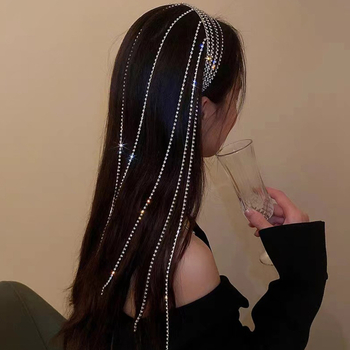 Rhinestone láncos hajgumi, többszögű dizájn, elektroplatinált felület; őszi 2023; magáncímke elérhető