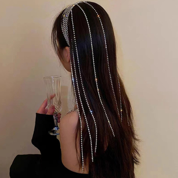 Rhinestone láncos hajgumi, többszögű dizájn, elektroplatinált felület; őszi 2023; magáncímke elérhető