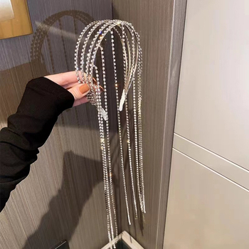 Rhinestone láncos hajgumi, többszögű dizájn, elektroplatinált felület; őszi 2023; magáncímke elérhető